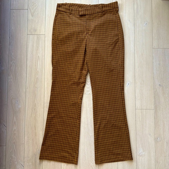 NWOT Free People Jana Flare Trousers Pants in Mustard &Brown Size 12 Houndstooth - Picture 2 of 15